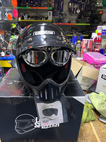 Simpson M50 retro Motorcycle Helmet 1970's styling moto x racer - black Large