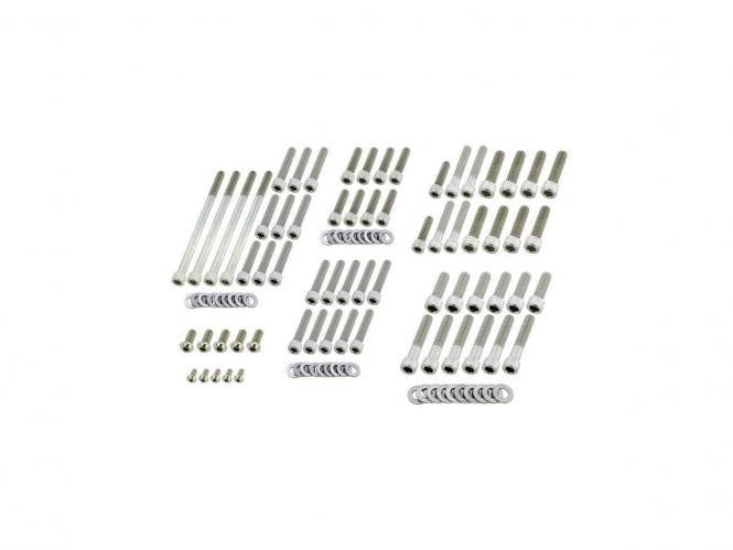 Drivetrain Screw Kits Kit includes screws for Primary Cover, Cam Cover, Derby Cover, Timer Cover, Rockerboxes, Lifterbase, Transmission Side Cover Raw