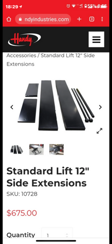 Handy Industries 10728 air lift side extensions BOB 1500 and BOB 1000 standard l