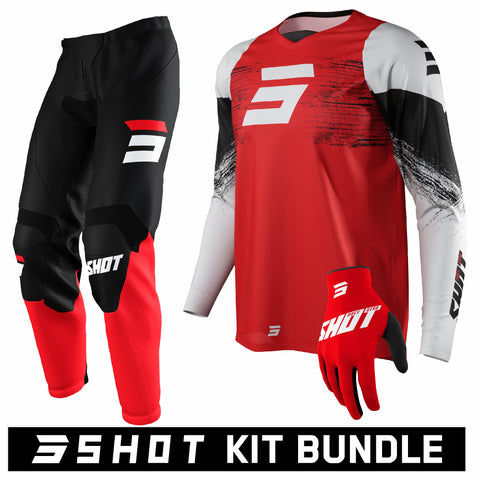 Shot RAW Burst Red Kit Bundle (Jersey: Small, Pants: 30'' Waist, Gloves: Size 09)