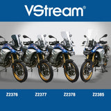 The BMW F850GS Windscreen V-stream Windshield ZTechnik Z2379 Clear Touring Screen 2019 Up is a full-sized touring screen for F850GS riders who take their bikes on long-distance tours. This windscreen provides excellent wind protection, even for taller riders. State-of-the-art 4.5mm Quantum® hardcoated polycarbonate gives this VStream windscreen outstanding clarity and strength characteristics unmatched by any windshield maker worldwide.