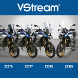 The BMW F850GS Windscreen V-stream Windshield ZTechnik Z2378 Light Tint Sport Touring Screen 2019 Up is a generously-sized sport-touring screen, and will give most F850GS/Adventure riders excellent wind protection while maintaining the bike's adventourous appearance. State-of-the-art 4.5mm Quantum® hardcoated polycarbonate gives this VStream windscreen outstanding clarity and strength characteristics unmatched by any windshield maker worldwide.